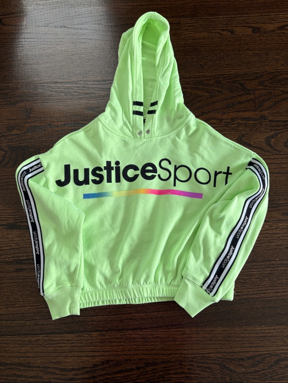Justice Neon Green Hoodie with Rainbow Accent